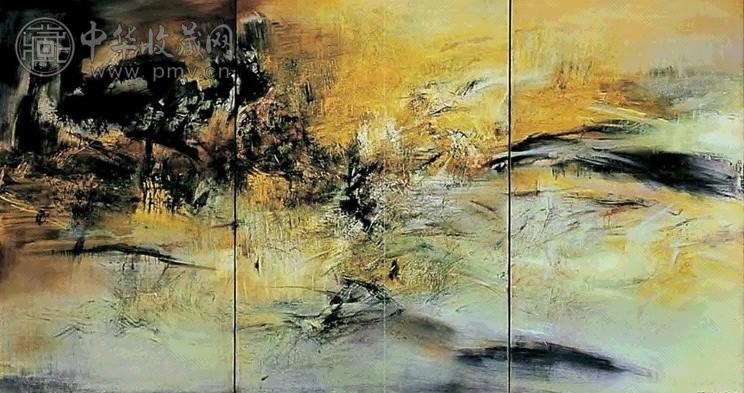 赵无极 1966年作 1.4.66(三联作) 油画画布