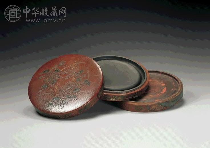 清 花卉漆砂纹砚