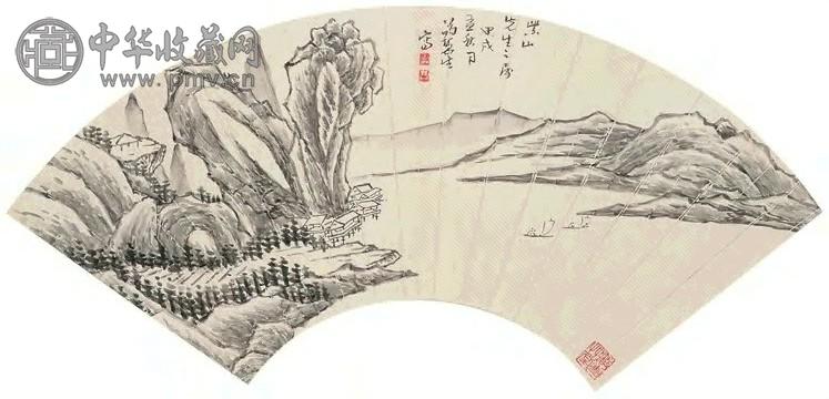 荀慧生 1934年作 秋江舟渡 扇面 水墨纸本