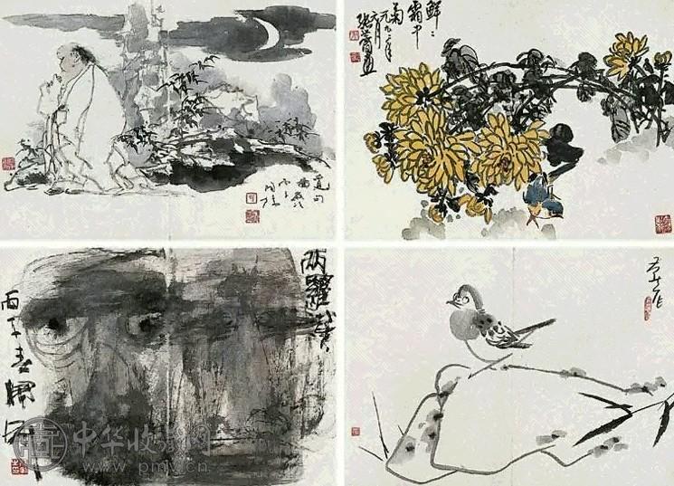 石齐 册页 镜片(12片选4) 设色纸本