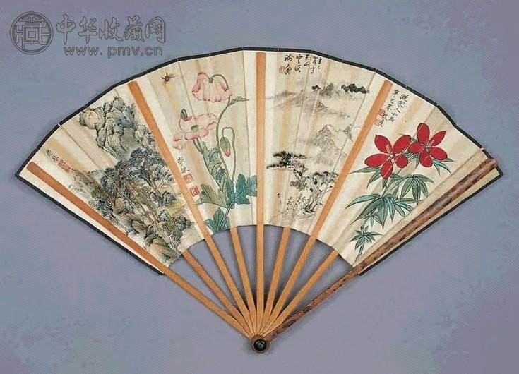 俞致贞 1941年作 山水花卉 扇面 设色纸本