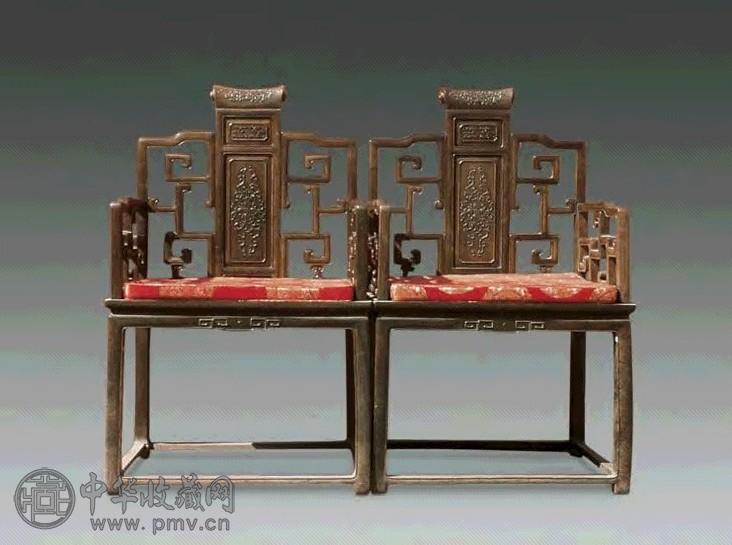 民国 红木雕花卉太师椅(1对)