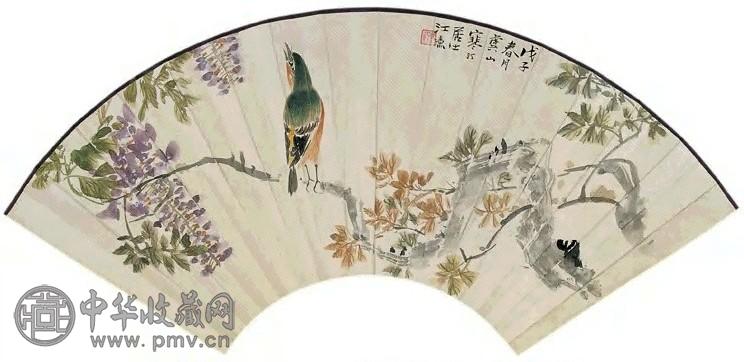 江寒汀 花鸟 扇面 设色纸本