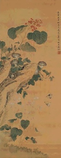 张澎 庚寅(1890年)作 拟边寿民花鸟 立轴 设色绢本