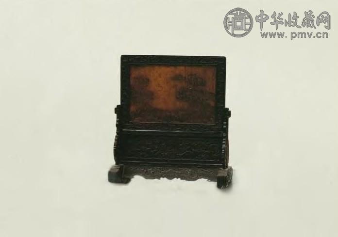 清中期 紫檀雕花石面座屏