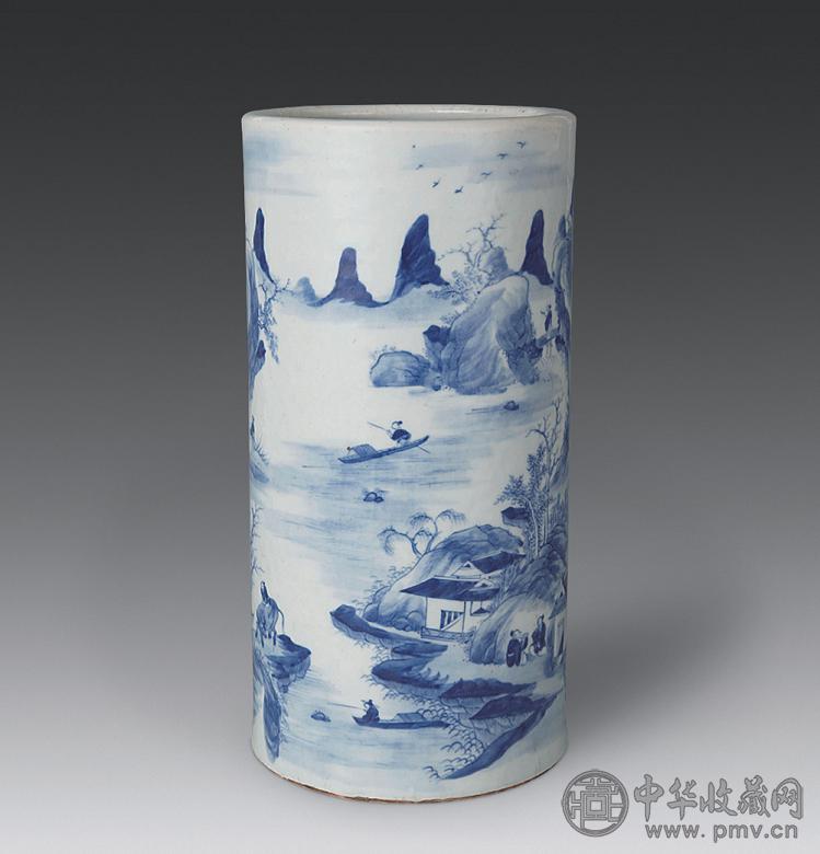 清光绪 青花山水大剑筒