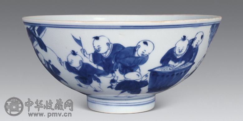 清康熙 青花十六子大碗