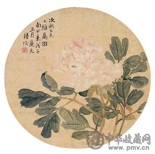 陆恢 1888年作 富贵牡丹图 扇面 设色金笺