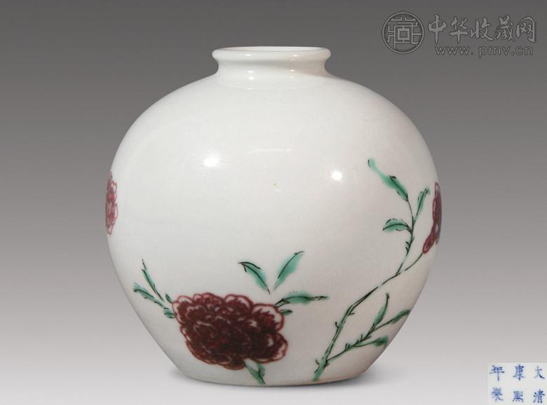 清康熙 釉里红加珐琅彩水呈