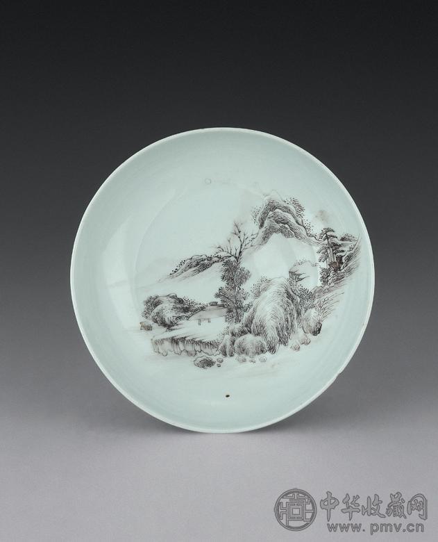 清雍正 墨彩山水盘
