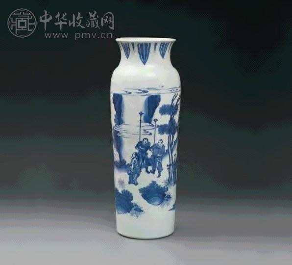 明崇祯 青花历史人物故事筒瓶