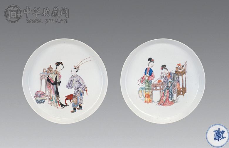 清雍正 粉彩仕女折腰盘(1对)