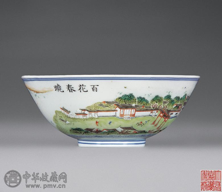 清嘉庆 粉彩西湖十景图碗