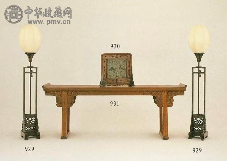 清晚期 榆木可升降座灯(1对)