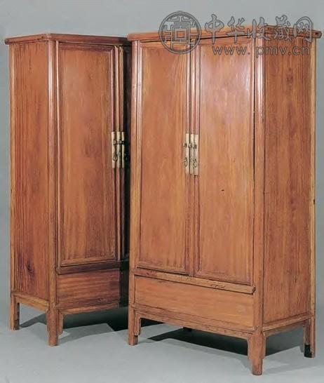 清初 榉木有柜膛圆角柜(1对)