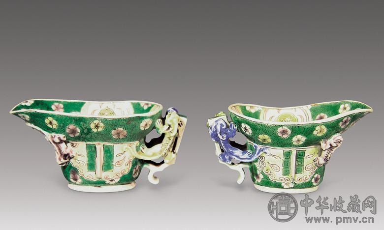 清康熙 素三彩爵杯(1对)