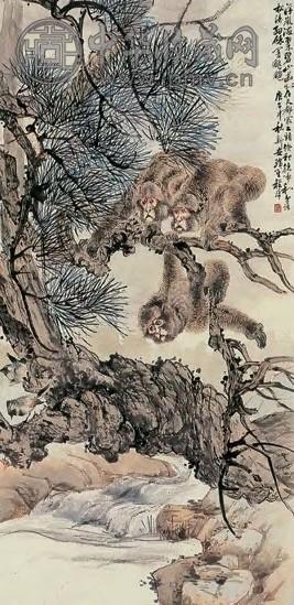 程璋 松猿 轴 纸本设色