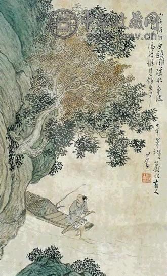 近现代 溥儒 秋溪钓艇 镜心