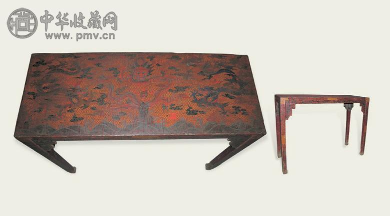 清 漆雕填龙纹小书案