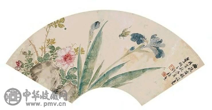 张熊 花卉草虫 扇面 纸本