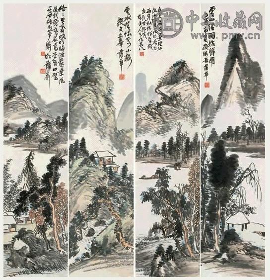 蒲作英 1909年作 烟云四景 屏 四 设色纸本