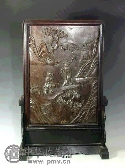 清 鸡翅木雕人物插屏