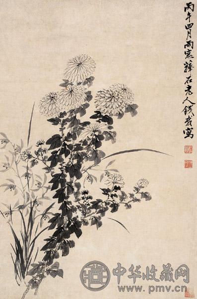 钱载 丙午(1786年)作 兰草 菊花 立轴 水墨纸本