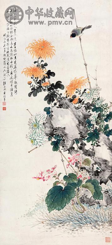 汪香禅 花鸟 立轴 设色纸本