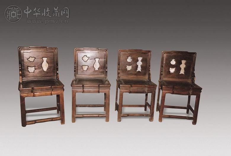 清 红木嵌石坤椅(4只)