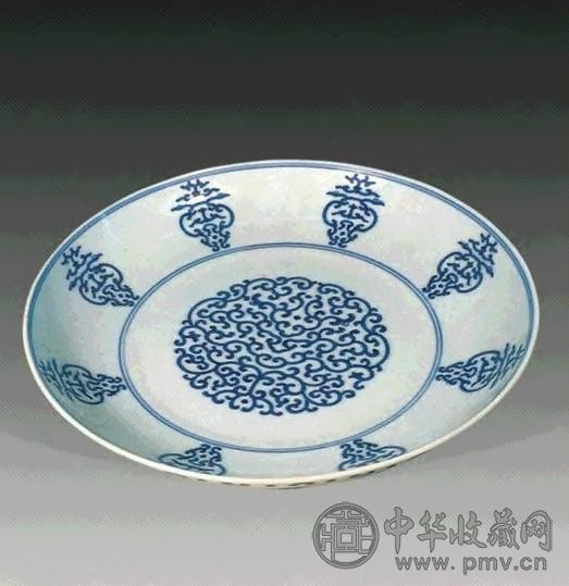 清道光 青花勾莲盘