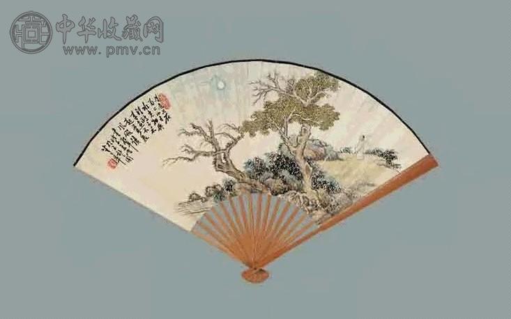 陈半丁 望月图 成扇 设色纸本