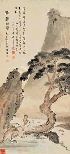 溥儒 丁丑(1937)年作 静听松风 立轴 纸本设色