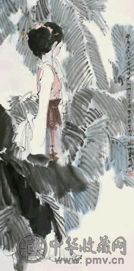 林墉 癸亥(1983年)作 芭蕉仕女 立轴 设色纸本
