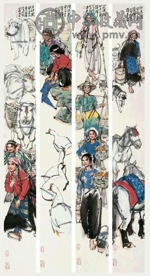 史国良 癸未(2003年)作 西南风情图(4幅) 镜框 设色纸本