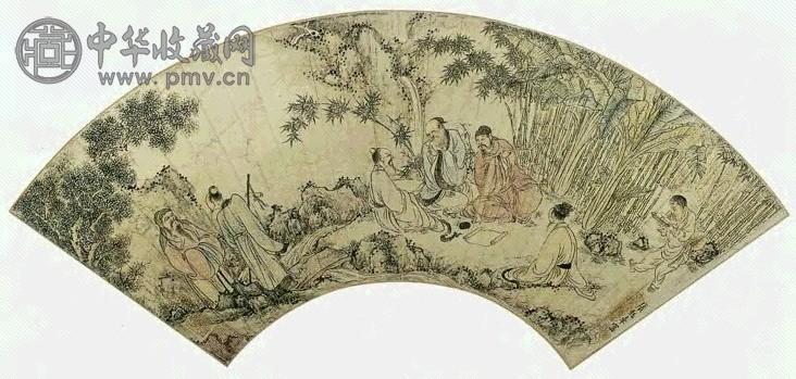 明 张龙章 山水人物 扇面