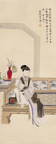 万岚 仕女图 立轴 设色纸本