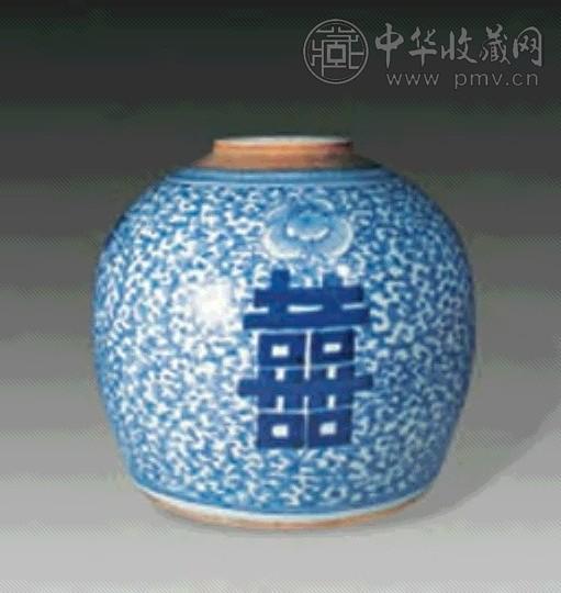 清 青花喜字罐