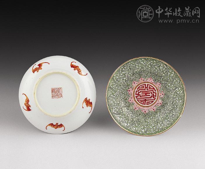 清道光 粉彩万字纹福寿盘(1对)