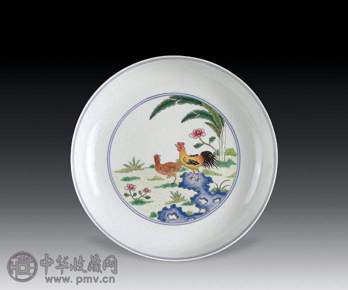 清乾隆 粉彩鸡缸盘