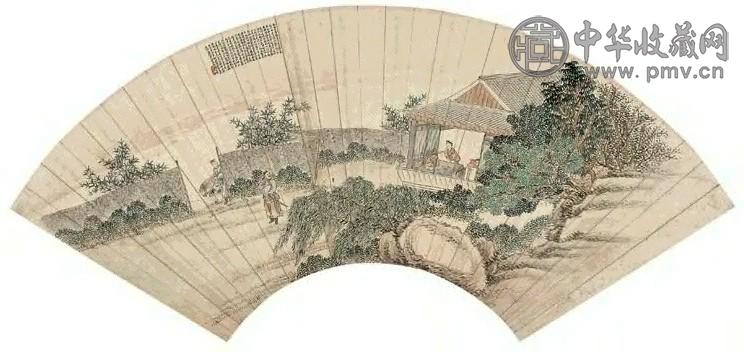 徐绶臣 李靖访友图 扇面 设色纸本