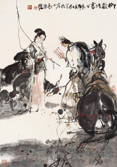 施大畏 柳毅传书 立轴 设色纸本