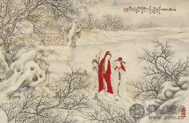 邱道林 白雪红梅 镜心 绢本