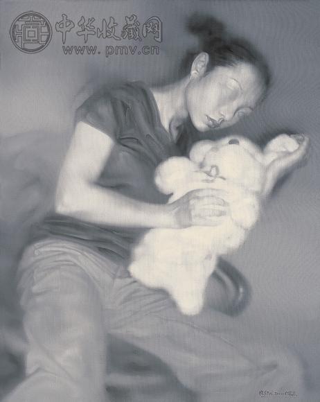 何森 2000年 女孩与玩具狗 布面 油画