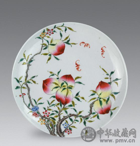 民国 粉彩过枝九桃纹盘