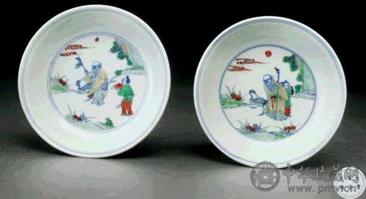 清雍正 斗彩仙鹤寿星图小盘(1对)