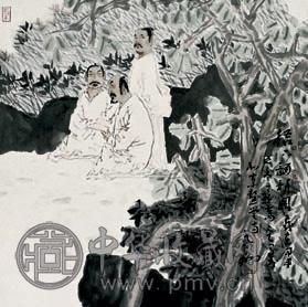 李翔 桐下诵诗图 立轴 设色纸本