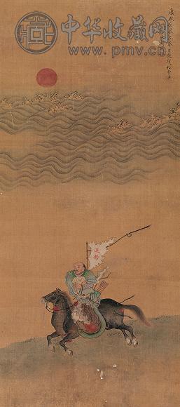 顾见龙 涉猎图 立轴 设色绢本