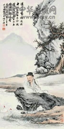 冯超然 高士换鹅 立轴 设色纸本