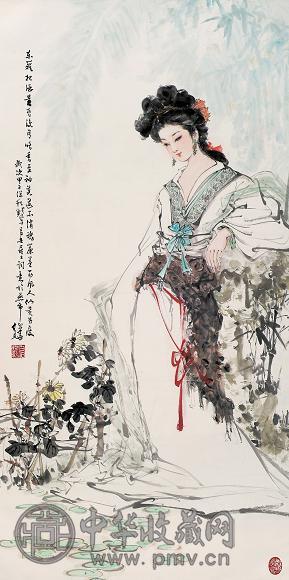 白伯骅 易安居士词意图 立轴 设色纸本