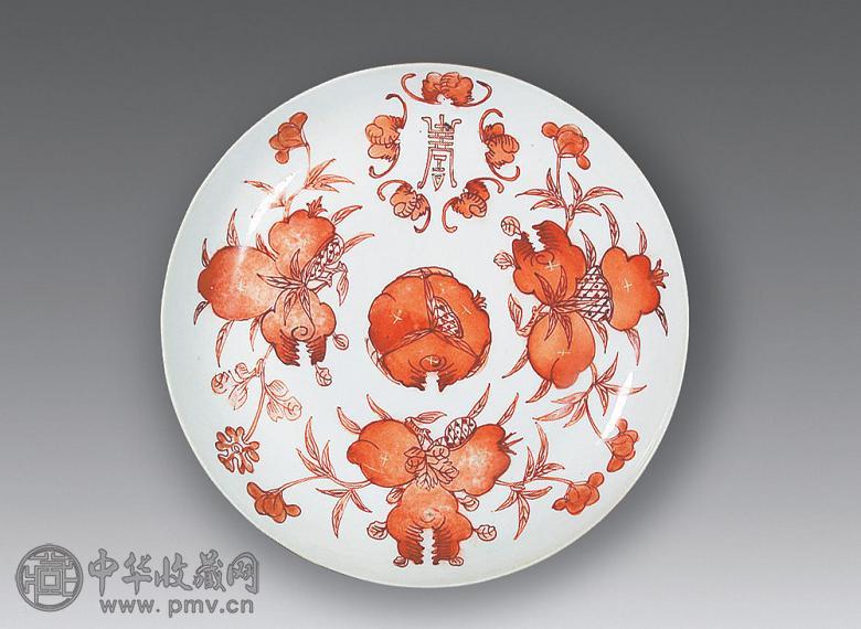 清光绪 矾红描金三多纹盘